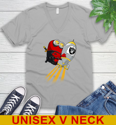 NFL Football Oakland Raiders Deadpool Minion Marvel Shirt V-Neck T-Shirt 3