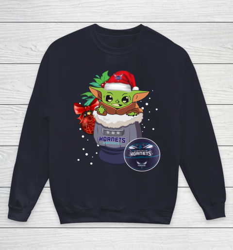 Charlotte Hornets Christmas Baby Yoda Star Wars Funny Happy NBA Youth Sweatshirt 3