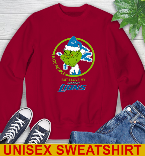 Detroit Lions NFL Christmas Grinch I Hate People But I Love My Favorite Football Team Sweatshirt 7