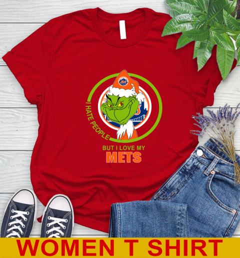 New York Mets MLB Christmas Grinch I Hate People But I Love My Favorite Baseball Team Women's T-Shirt 10