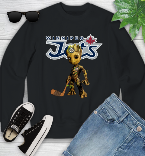 Winnipeg Jets NHL Hockey Groot Marvel Guardians Of The Galaxy Youth Sweatshirt 2