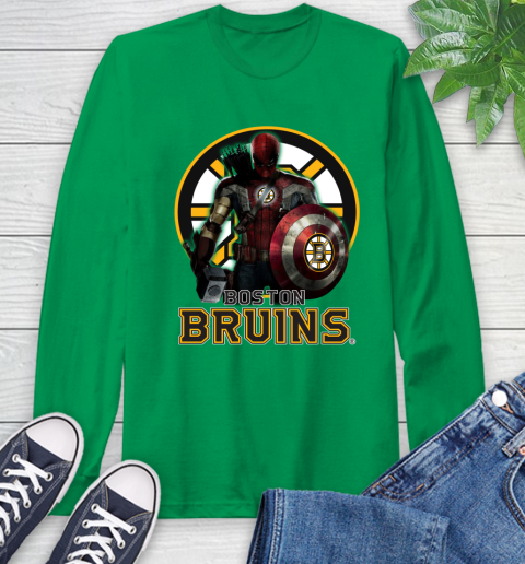 NHL Captain America Thor Spider Man Hawkeye Avengers Endgame Hockey Boston Bruins Long Sleeve T-Shirt 7