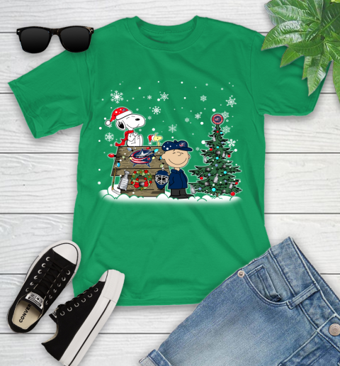NHL Columbus Blue Jackets Snoopy Charlie Brown Woodstock Christmas Stanley Cup Hockey Youth T-Shirt 8