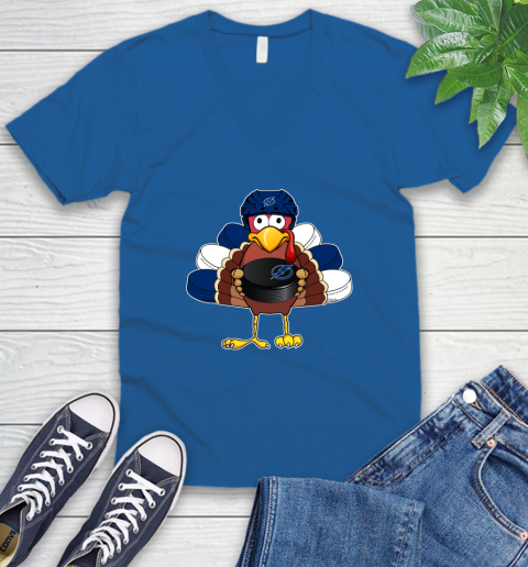 Tampa Bay Lightning Turkey Thanksgiving Day V-Neck T-Shirt 6