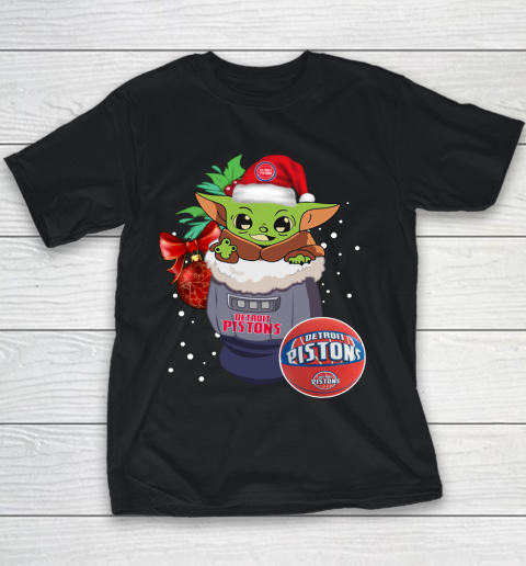 Detroit Pistons Christmas Baby Yoda Star Wars Funny Happy NBA Youth T-Shirt 2