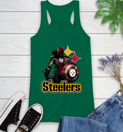 NFL Captain America Thor Spider Man Hawkeye Avengers Endgame Football Pittsburgh Steelers Racerback Tank 7