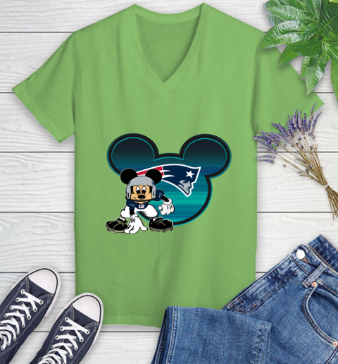 NFL New England Patriots Mickey Mouse Disney Football T Shirt Women's V-Neck T-Shirt 11
