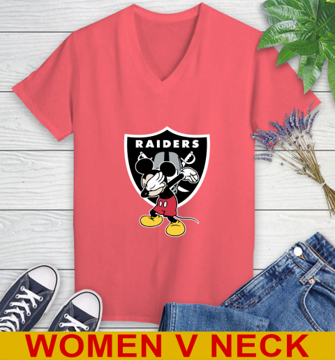 Oakland Raiders NFL Football Dabbing Mickey Disney Sports Women's V-Neck T-Shirt 7