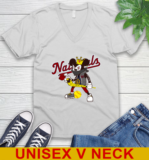 Washington Nationals MLB Baseball Mickey Peace Sign Sports V-Neck T-Shirt