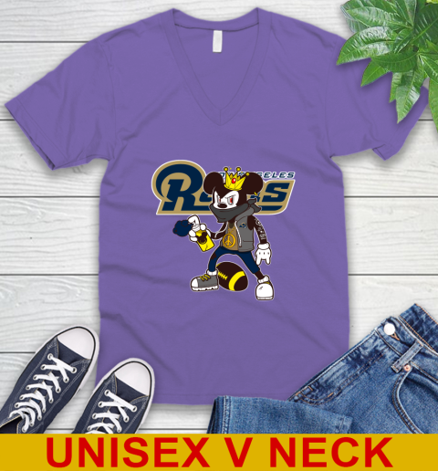 Los Angeles Rams NFL Football Mickey Peace Sign Sports V-Neck T-Shirt 9