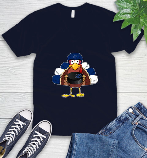 Tampa Bay Lightning Turkey Thanksgiving Day V-Neck T-Shirt 3