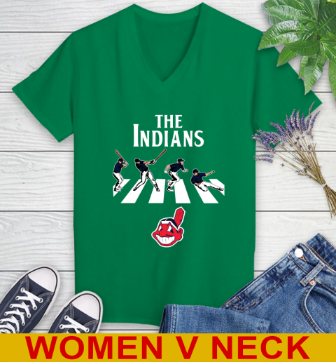 MLB Baseball Cleveland Indians The Beatles Rock Band Shirt Women's V-Neck T-Shirt 5