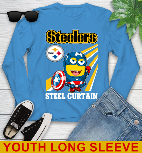 NFL Football Pittsburgh Steelers Captain America Marvel Avengers Minion Shirt Youth Long Sleeve 8