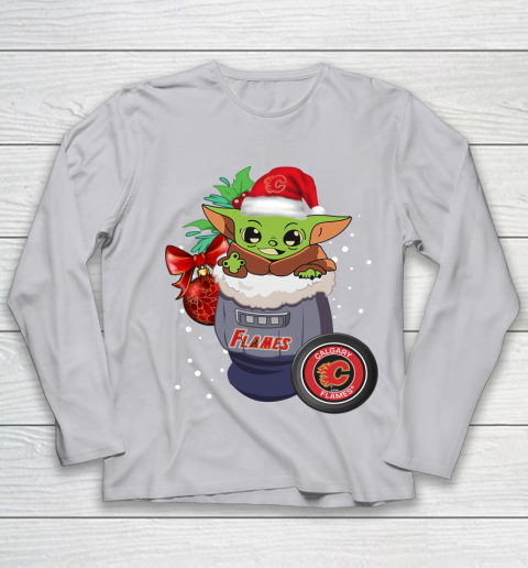 Calgary Flames Christmas Baby Yoda Star Wars Funny Happy NHL Youth Long Sleeve 5
