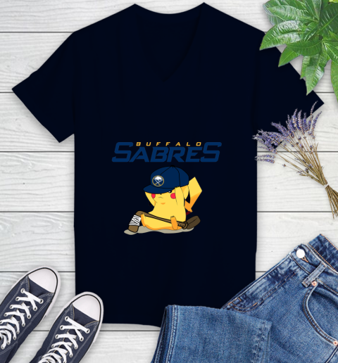 NHL Pikachu Hockey Sports Buffalo Sabres Women's V-Neck T-Shirt 3