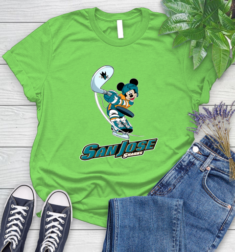 NHL Hockey San Jose Sharks Cheerful Mickey Mouse Shirt Women's T-Shirt - Image 11