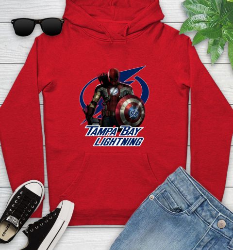 NHL Captain America Thor Spider Man Hawkeye Avengers Endgame Hockey Tampa Bay Lightning Youth Hoodie 11