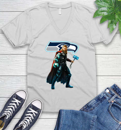 NFL Thor Avengers Endgame Football Seattle Seahawks V-Neck T-Shirt