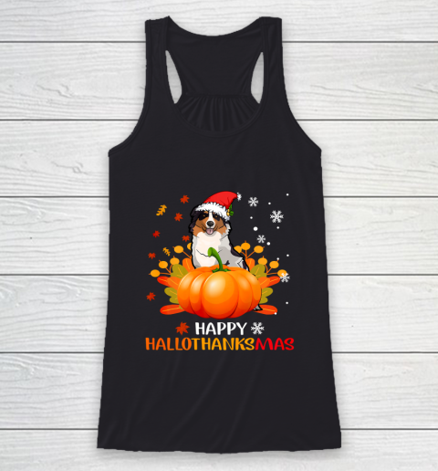 Autralian Shepherd Halloween Christmas Happy Hallothanksmas Racerback Tank