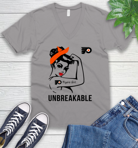 NHL Philadelphia Flyers Girl Unbreakable Hockey Sports V-Neck T-Shirt 2