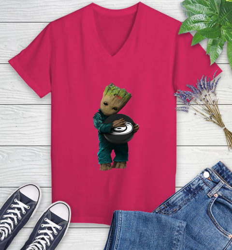 NHL Groot Guardians Of The Galaxy Hockey Sports Carolina Hurricanes Women's V-Neck T-Shirt 9