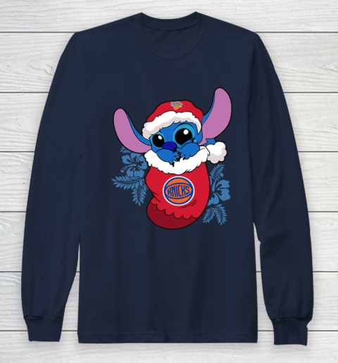 New York Knicks Christmas Stitch In The Sock Funny Disney NBA Long Sleeve T-Shirt 4