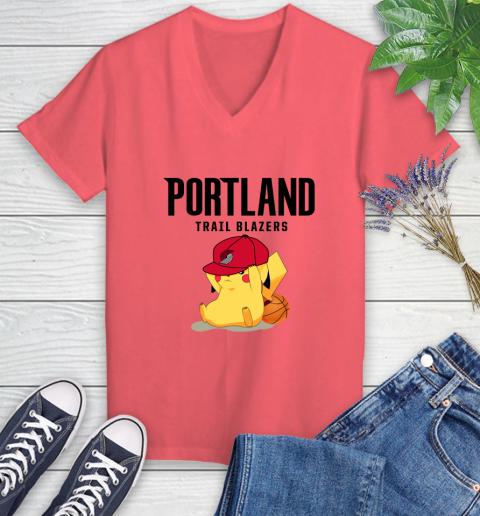 NBA Pikachu Basketball Sports Portland Trail Blazers Women's V-Neck T-Shirt 6