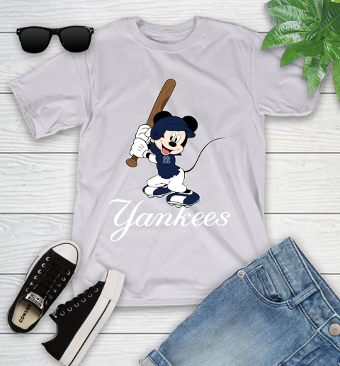 MLB Baseball New York Yankees Cheerful Mickey Mouse Shirt Youth T-Shirt 4