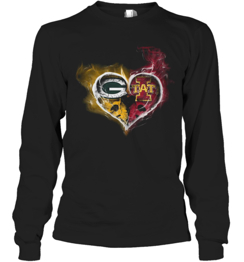 Heart Green Bay Packers And Iowa State Cyclones Long Sleeve T-Shirt