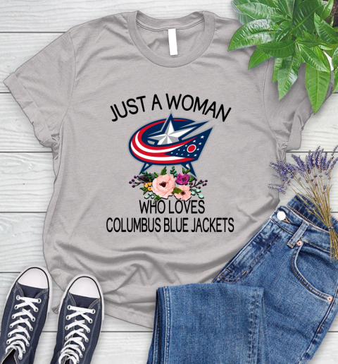 NHL Just A Woman Who Loves Columbus Blue Jackets Hockey Sports Women's T-Shirt 10