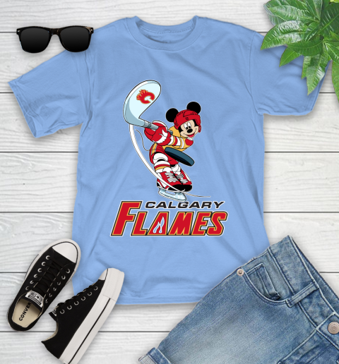 NHL Hockey Calgary Flames Cheerful Mickey Mouse Shirt Youth T-Shirt 11
