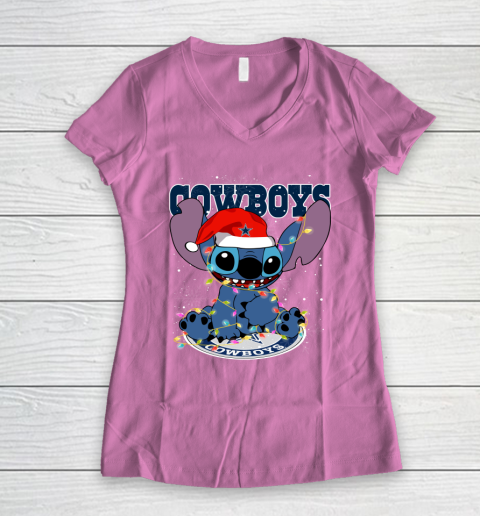 Dallas Cowboys NFL Football noel stitch Christmas Women's V-Neck T-Shirt 8