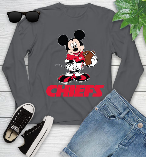 NFL Football Kansas City Chiefs Cheerful Mickey Mouse Shirt Youth Long Sleeve 8