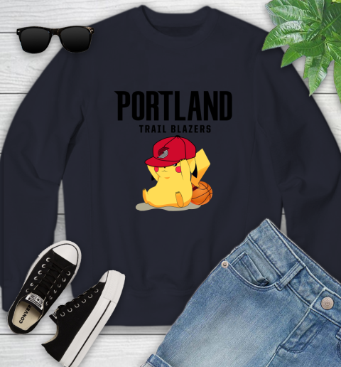 NBA Pikachu Basketball Sports Portland Trail Blazers Youth Sweatshirt 3