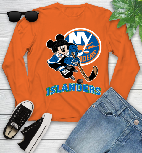 NHL New York Islanders Mickey Mouse Disney Hockey T Shirt Youth Long Sleeve 4