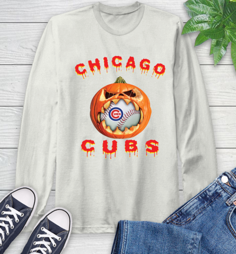 MLB Chicago Cubs Halloween Pumpkin Baseball Sports Long Sleeve T-Shirt 12