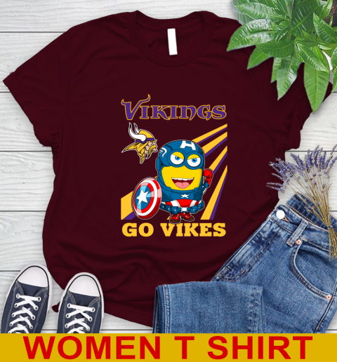 NFL Football Minnesota Vikings Captain America Marvel Avengers Minion Shirt Women's T-Shirt 6