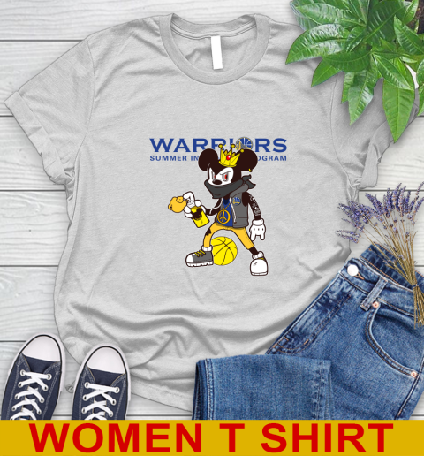 Golden State Warriors NBA Basketball Mickey Peace Sign Sports Women's T-Shirt