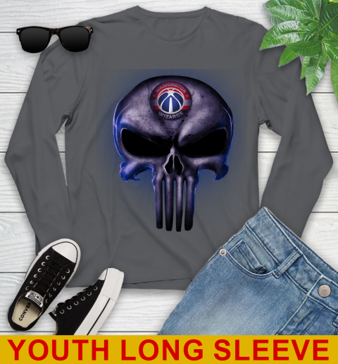 Washington Wizards NBA Basketball Punisher Skull Sports Youth Long Sleeve 9
