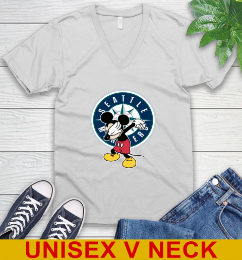 Seattle Mariners MLB Baseball Dabbing Mickey Disney Sports V-Neck T-Shirt