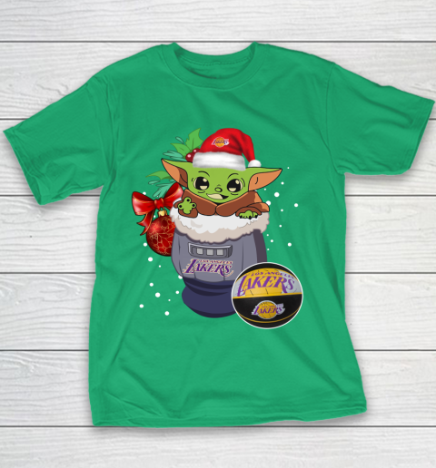 Los Angeles Lakers Christmas Baby Yoda Star Wars Funny Happy NBA Youth T-Shirt