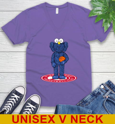 NBA Basketball Atlanta Hawks Kaws Bff Blue Figure Shirt V-Neck T-Shirt 9