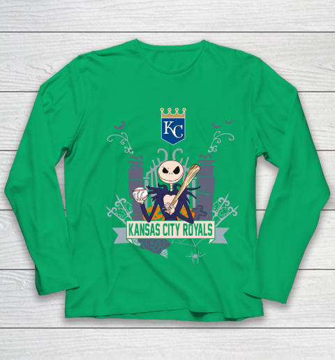 MLB Kansas City Royals Baseball Jack Skellington Halloween Youth Long Sleeve 4