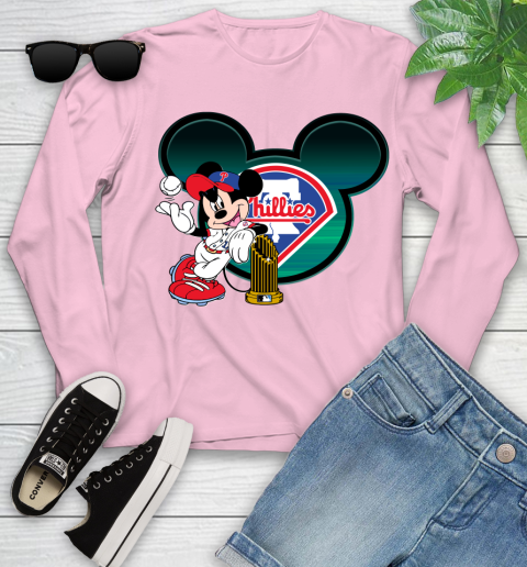 MLB Philadelphia Phillies The Commissioner's Trophy Mickey Mouse Disney Youth Long Sleeve 10