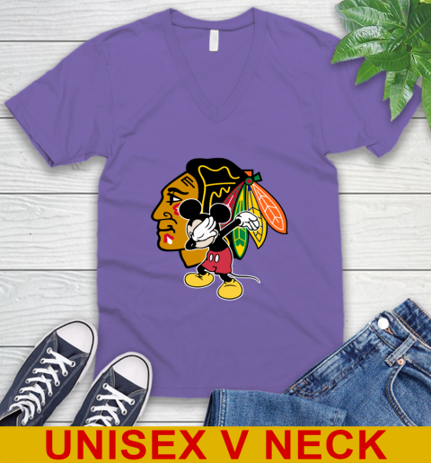 Chicago Blackhawks NHL Hockey Dabbing Mickey Disney Sports V-Neck T-Shirt 9