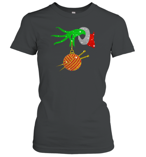 Grinch Hand Holding Ball Of Wool And Knitting Needles Christmas Women's T-Shirt