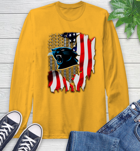 Carolina Panthers NFL Football American Flag Long Sleeve T-Shirt 2