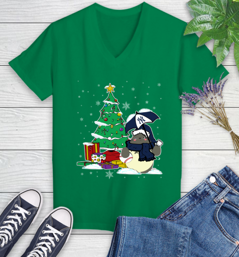New York Yankees MLB Baseball Cute Tonari No Totoro Christmas Sports Women's V-Neck T-Shirt 5