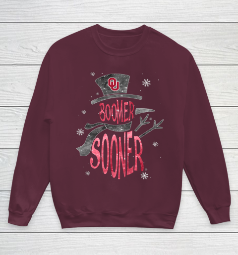 Oklahoma Sooners Christmas Snowman Youth Sweatshirt 4