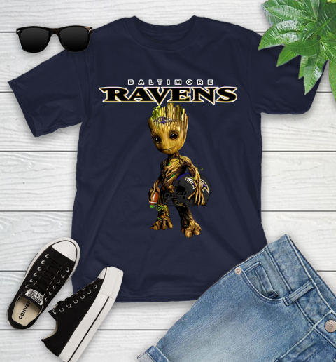 Baltimore Ravens NFL Football Groot Marvel Guardians Of The Galaxy Youth T-Shirt 3